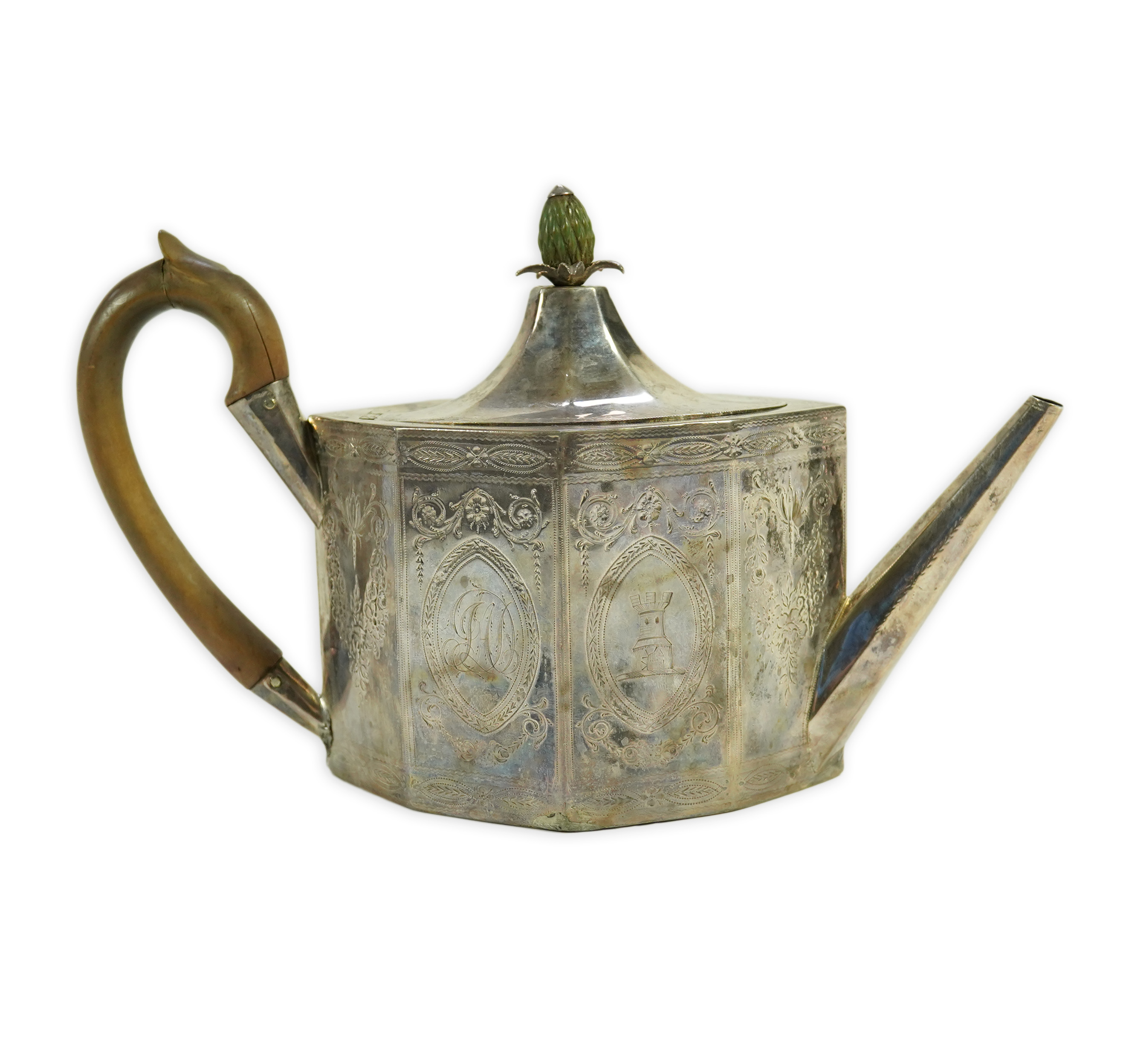 A George III octagonal silver teapot, by Hester Bateman